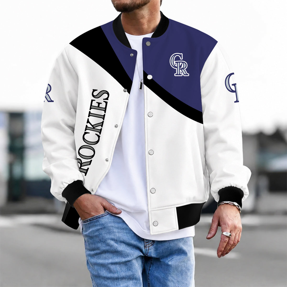[FLASH SALE] NEW CUSTOMIZED MLB30 COR COLORADO ROCKIES SATIN VARSITY & BASEBALL JACKET