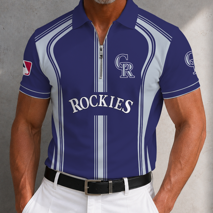 [FLASH SALE] NEW CUSTOMIZED MLB30 COR COLORADO ROCKIES ZIP POLO SHIRT