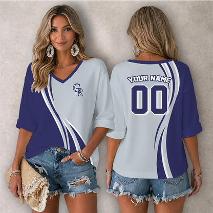 [FLASH SALE] NEW CUSTOMIZED MLB30 COR COLORADO ROCKIES WOMEN'S HEART V-NECK LONG SLEEVE SHIRT