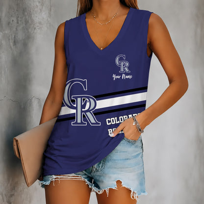 [FLASH SALE] NEW CUSTOMIZED MLB30 COR COLORADO ROCKIES WOMEN'S V-NECK TANK TOP