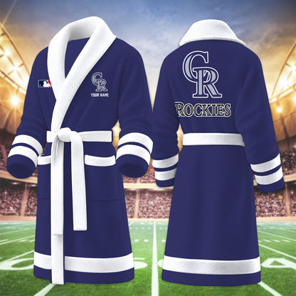 [FLASH SALE] NEW CUSTOMIZED MLB30 COR COLORADO ROCKIES MULTICOLOR FLEECE BATHROBE