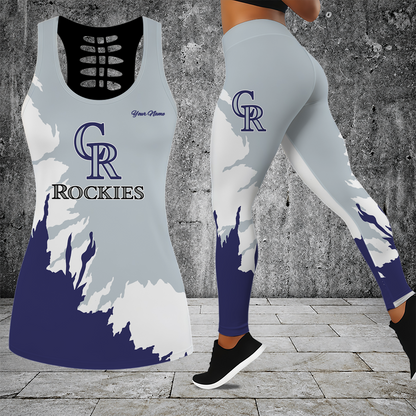 [FLASH SALE] NEW CUSTOMIZED MLB30 COR COLORADO ROCKIES HOLLOW TANK TOP & LEGGINGS SET