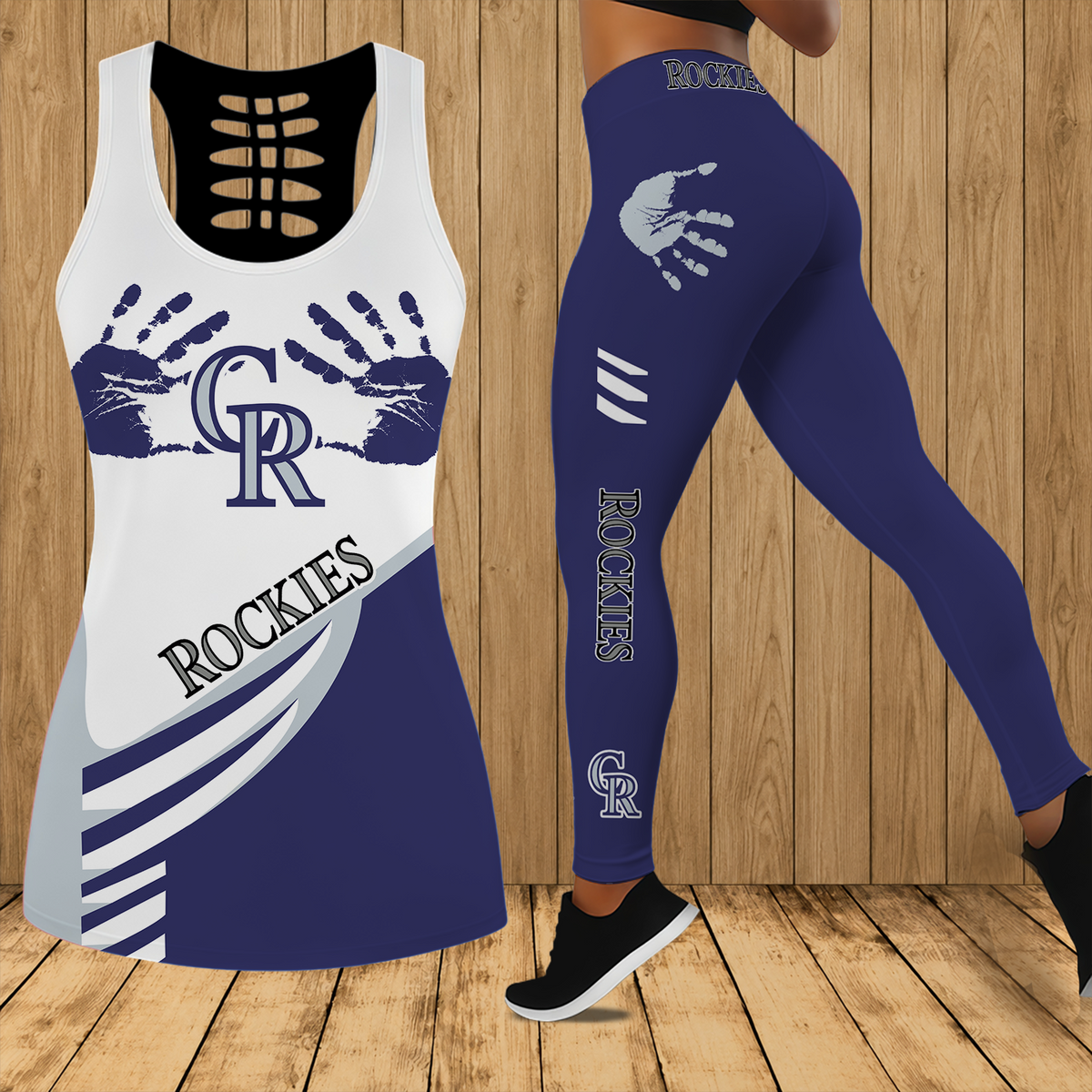 [FLASH SALE] NEW CUSTOMIZED MLB30 COR COLORADO ROCKIES HOLLOW TANK TOP & LEGGINGS SET