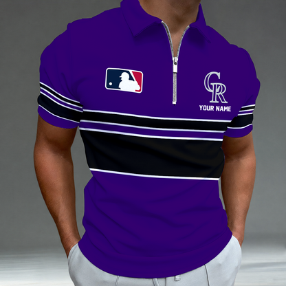LIMITED EDITION - NEW CUSTOMIZED MLB30 COR COLORADO ROCKIES ZIP POLO SHIRT