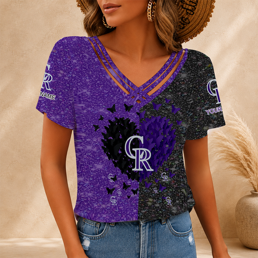 [FLASH SALE] NEW CUSTOMIZED MLB30 COR COLORADO ROCKIES V-NECK SHIRT