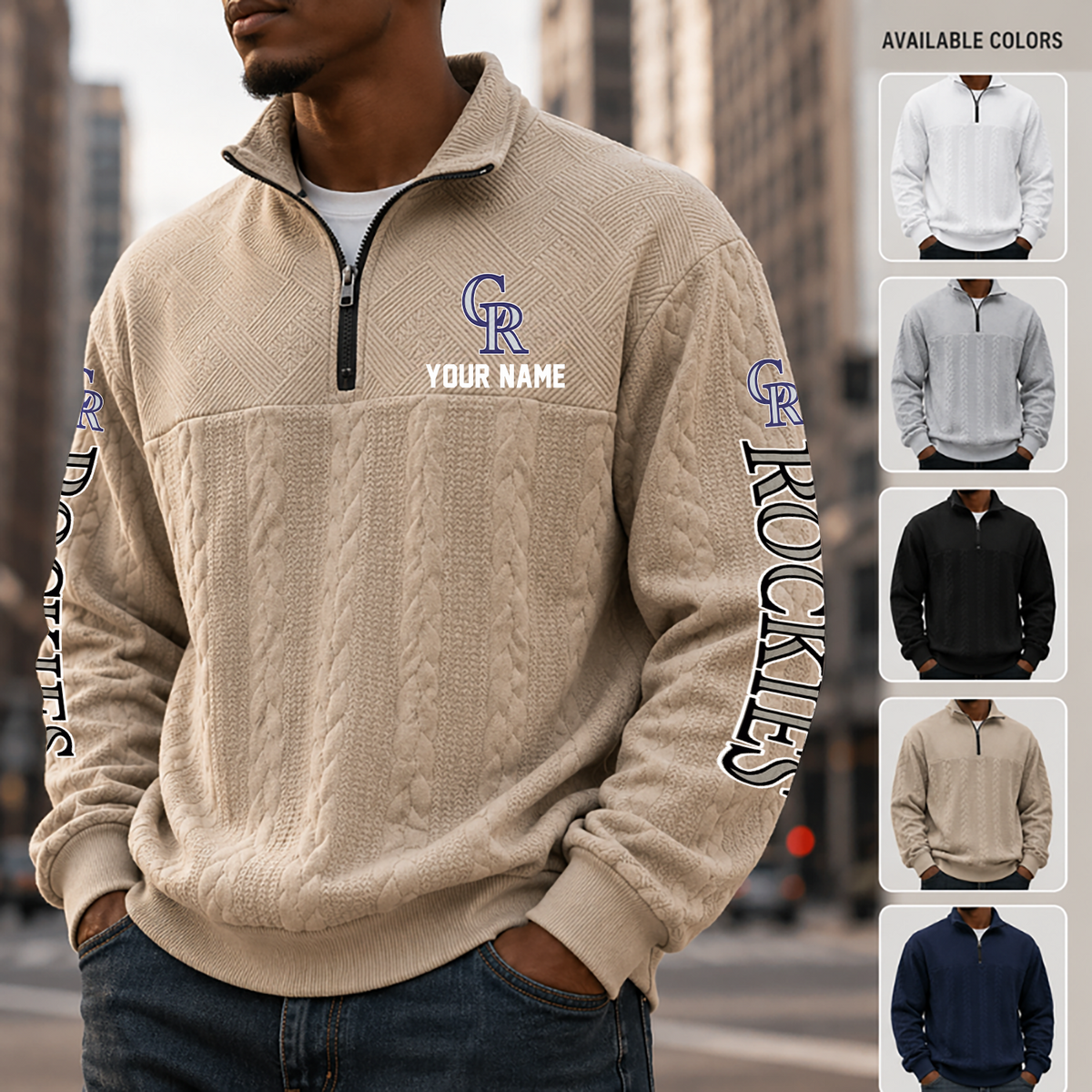 [FLASH SALE] NEW CUSTOMIZED MLB30 COR COLORADO ROCKIES MULTICOLOR QUARTER-ZIP SWEATSHIRT