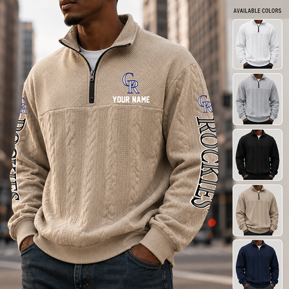 [FLASH SALE] NEW CUSTOMIZED MLB30 COR COLORADO ROCKIES MULTICOLOR QUARTER-ZIP SWEATSHIRT