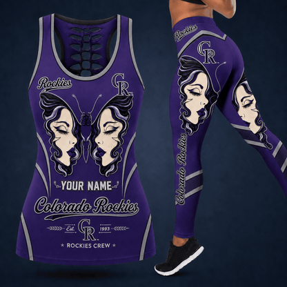 [FLASH SALE] NEW CUSTOMIZED MLB30 COR COLORADO ROCKIES HOLLOW TANK TOP & LEGGINGS SET