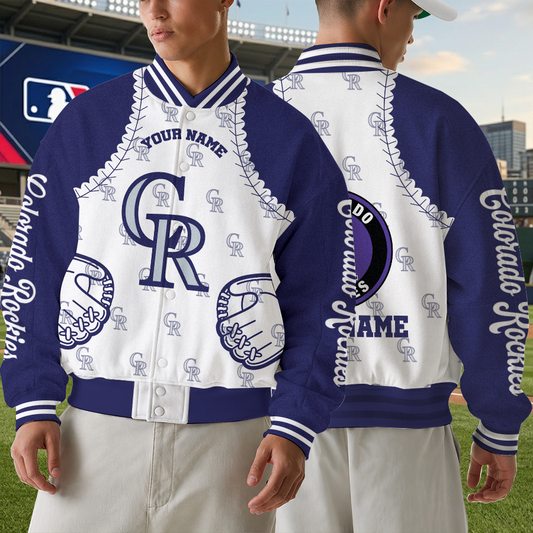 [FLASH SALE] NEW CUSTOMIZED MLB30 COR COLORADO ROCKIES SATIN VARSITY & BASEBALL JACKET