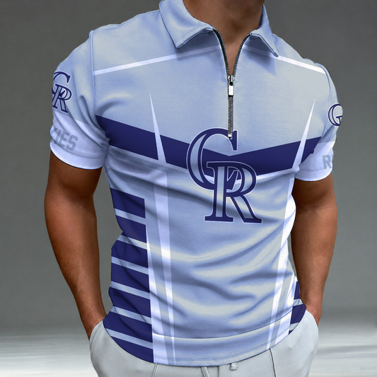 [FLASH SALE] NEW CUSTOMIZED MLB30 COR COLORADO ROCKIES ZIP POLO SHIRT