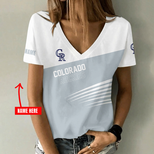 [FLASH SALE] NEW CUSTOMIZED MLB30 COR COLORADO ROCKIES V-NECK FEMALE SHIRT