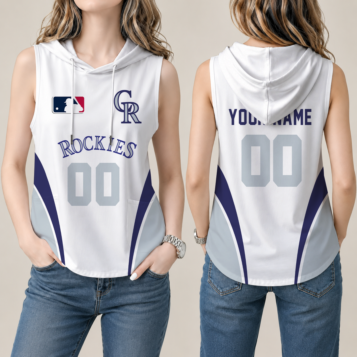 [FLASH SALE] NEW CUSTOMIZED MLB30 COR COLORADO ROCKIES WOMEN'S SLEEVELESS HOODED POCKET TANK TOP