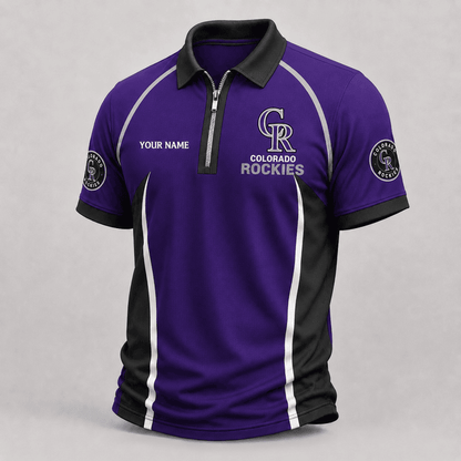 [FLASH SALE] NEW CUSTOMIZED MLB30 COR COLORADO ROCKIES ZIP POLO SHIRT