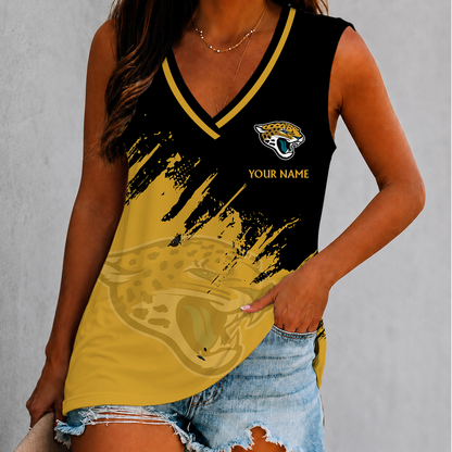 [SPECIAL OFFER] NEW CUSTOMIZED NFL30 JSJ JACKSONVILLE JAGUARS WOMEN'S V-NECK TANK TOP