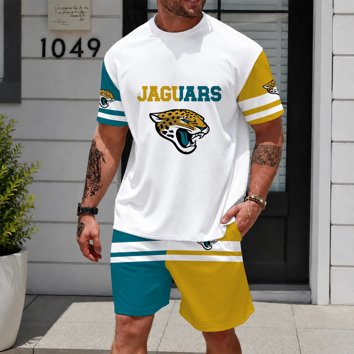 [SPECIAL OFFER] NEWCUSTOMIZED NFL30 JSJ JACKSONVILLE JAGUARS UNISEX T-SHIRT & SHORTS SET