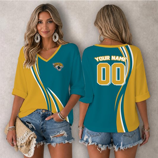 [SPECIAL OFFER] NEW CUSTOMIZED NFL30 JSJ JACKSONVILLE JAGUARS WOMEN'S HEART V-NECK LONG SLEEVE SHIRT