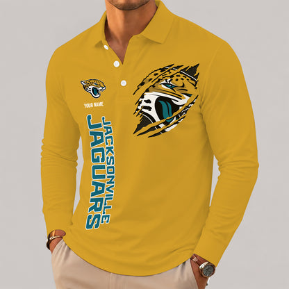 [SPECIAL OFFER] NEW CUSTOMIZED NFL30 JSJ JACKSONVILLE JAGUARS LONG SLEEVE POLO SHIRT