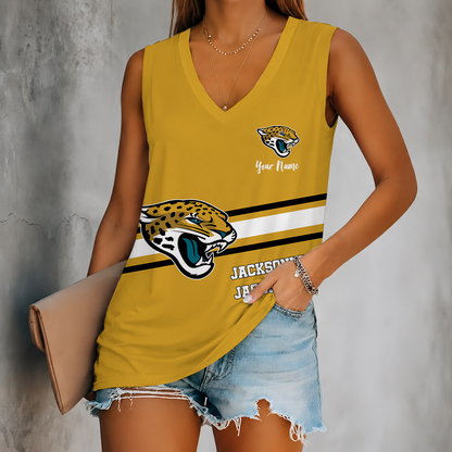 [SPECIAL OFFER] NEW CUSTOMIZED NFL30 JSJ JACKSONVILLE JAGUARS WOMEN'S V-NECK TANK TOP