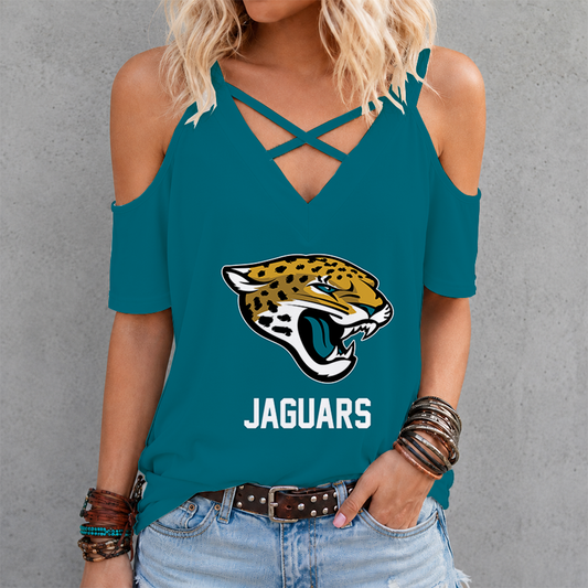 [SPECIAL OFFER] NEW CUSTOMIZED NFL30 JSJ JACKSONVILLE JAGUARS CRISS CROSS V-NECK TOP