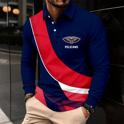 [HOT DEAL] NEW CUSTOMIZED NBA30 NOP NEW ORLEANS PELICANS MEN LONG SLEEVE POLO