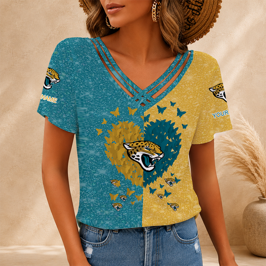 [SPECIAL OFFER] NEW CUSTOMIZED NFL30 JSJ JACKSONVILLE JAGUARS V-NECK SHIRT