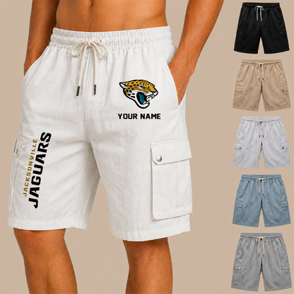 [SPECIAL OFFER] NEW CUSTOMIZED NFL30 JSJ JACKSONVILLE JAGUARS MEN'S DRAWSTRING CARGO SHORTS