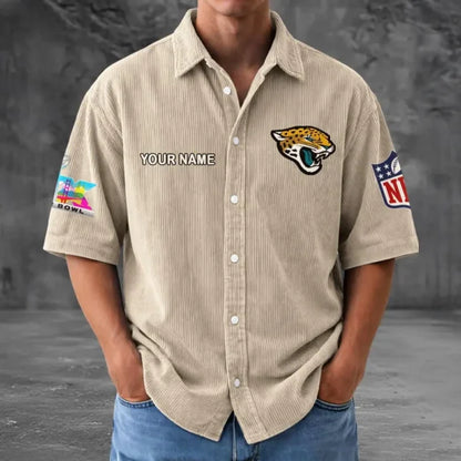 [HOT DEAL] NEW CUSTOMIZED NFL30 JSJ JACKSONVILLE JAGUARS SEERSUCKER BUTTON SHIRT