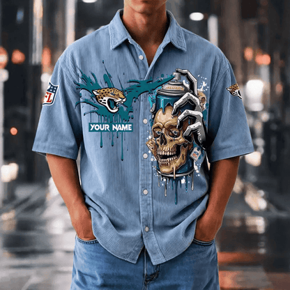[SPECIAL OFFER] NEW CUSTOMIZED NFL30 JSJ JACKSONVILLE JAGUARS SEERSUCKER BUTTON SHIRT