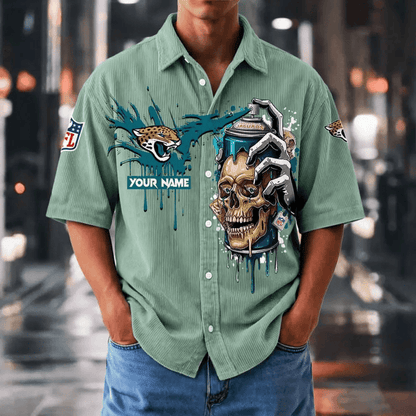 [SPECIAL OFFER] NEW CUSTOMIZED NFL30 JSJ JACKSONVILLE JAGUARS SEERSUCKER BUTTON SHIRT