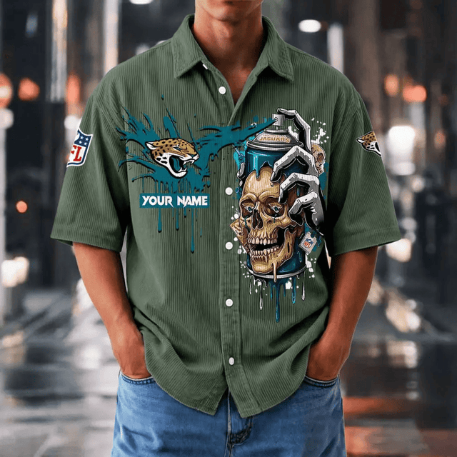 [SPECIAL OFFER] NEW CUSTOMIZED NFL30 JSJ JACKSONVILLE JAGUARS SEERSUCKER BUTTON SHIRT