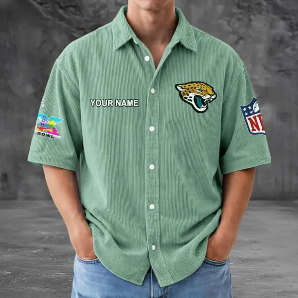 [HOT DEAL] NEW CUSTOMIZED NFL30 JSJ JACKSONVILLE JAGUARS SEERSUCKER BUTTON SHIRT