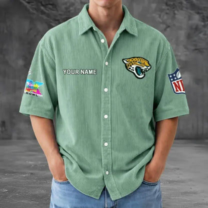 [HOT DEAL] NEW CUSTOMIZED NFL30 JSJ JACKSONVILLE JAGUARS SEERSUCKER BUTTON SHIRT