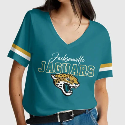 [SPECIAL OFFER] NEW CUSTOMIZED NFL30 JSJ JACKSONVILLE JAGUARS V-NECK FEMALE SHIRT