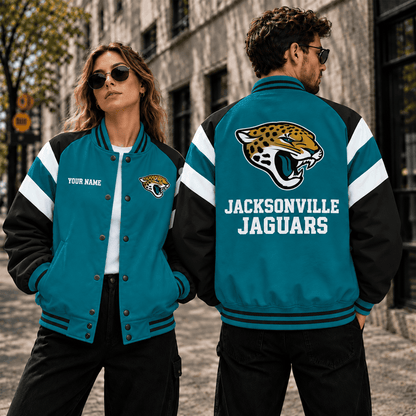 [SPECIAL OFFER] NEW CUSTOMIZED NFL30 JSJ JACKSONVILLE JAGUARS SATIN VARSITY & BASEBALL JACKET