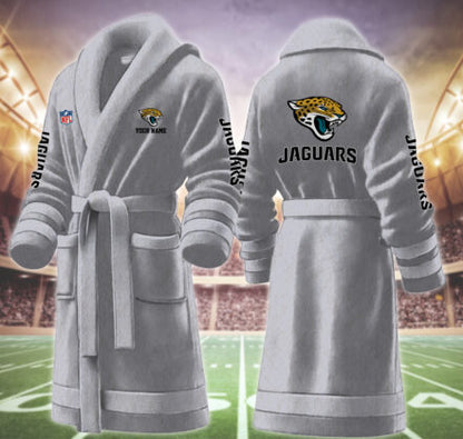 [SPECIAL OFFER] NEW CUSTOMIZED NFL30 JSJ JACKSONVILLE JAGUARS MULTICOLOR FLEECE BATHROBE