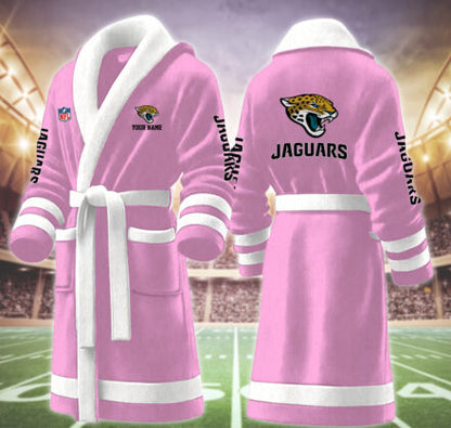 [SPECIAL OFFER] NEW CUSTOMIZED NFL30 JSJ JACKSONVILLE JAGUARS MULTICOLOR FLEECE BATHROBE