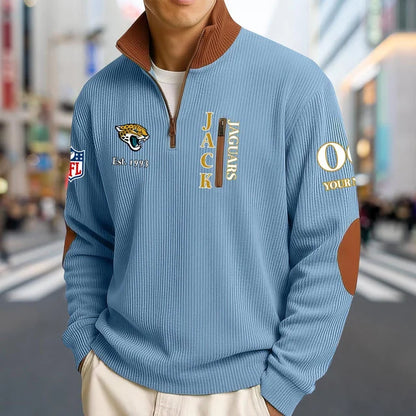 [SPECIAL OFFER] NEW CUSTOMIZED NFL30 JSJ JACKSONVILLE JAGUARS MULTICOLOR STRIPED QUATER ZIP SWEATSHIRT