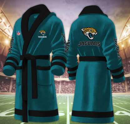 [SPECIAL OFFER] NEW CUSTOMIZED NFL30 JSJ JACKSONVILLE JAGUARS MULTICOLOR FLEECE BATHROBE