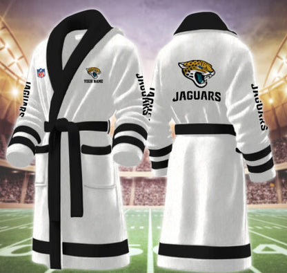 [SPECIAL OFFER] NEW CUSTOMIZED NFL30 JSJ JACKSONVILLE JAGUARS MULTICOLOR FLEECE BATHROBE