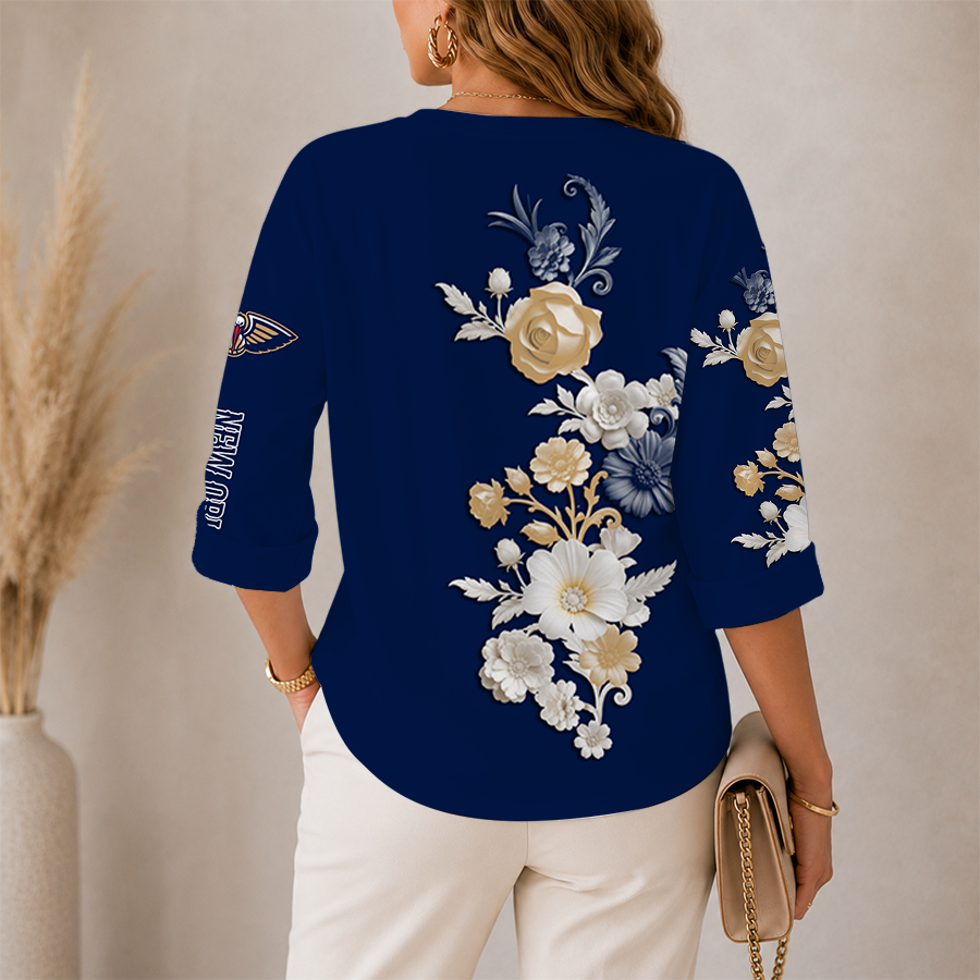 LIMITED EDITION - NEW CUSTOMIZED NBA30 NOP NEW ORLEANS PELICANS WOMEN'S V-NECK LONG SLEEVE SHIRT