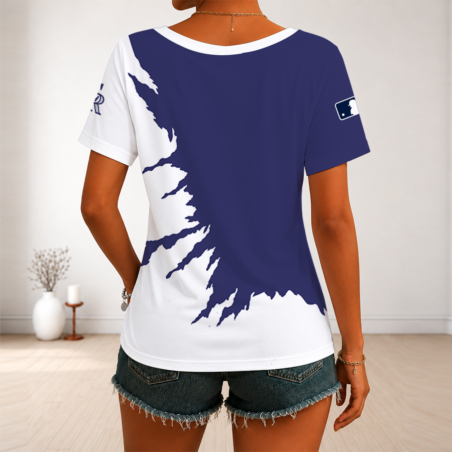 [FLASH SALE] NEW CUSTOMIZED MLB30 COR COLORADO ROCKIES V-NECK FEMALE SHIRT