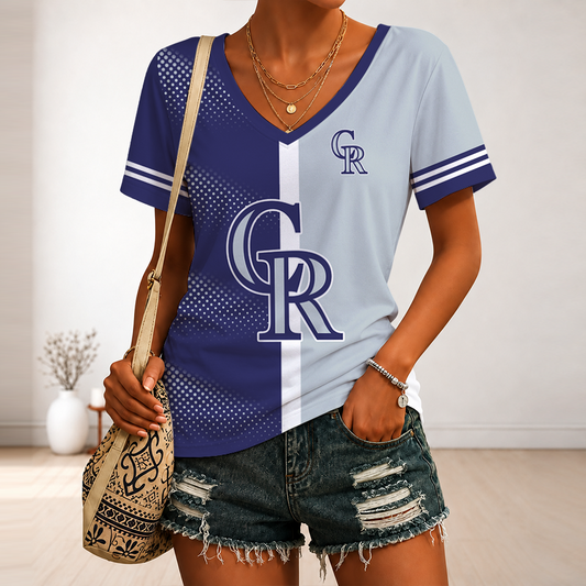 [FLASH SALE] NEW CUSTOMIZED MLB30 COR COLORADO ROCKIES V-NECK FEMALE SHIRT
