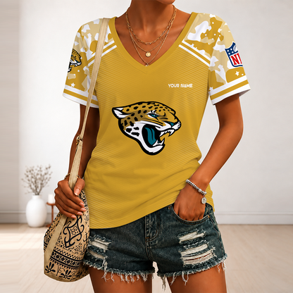 [SPECIAL OFFER] NEW CUSTOMIZED NFL30 JSJ JACKSONVILLE JAGUARS V-NECK FEMALE SHIRT