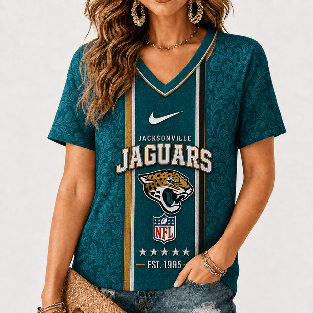 [SPECIAL OFFER] NEW CUSTOMIZED NFL30 JSJ JACKSONVILLE JAGUARS V-NECK FEMALE SHIRT
