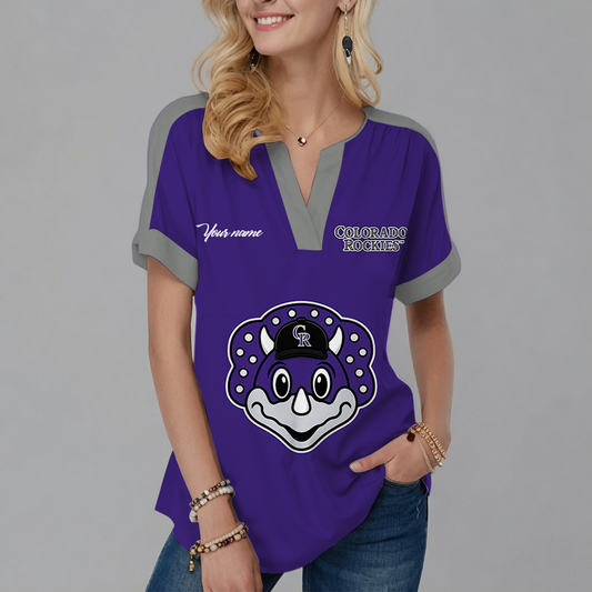 [FLASH SALE] NEW CUSTOMIZED MLB30 COR COLORADO ROCKIES V-NECK FEMALE SHIRT