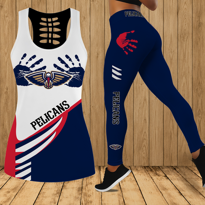 [HOT DEAL] NEW CUSTOMIZED NBA30 NOP NEW ORLEANS PELICANS HOLLOW TANK TOP & LEGGINGS SET