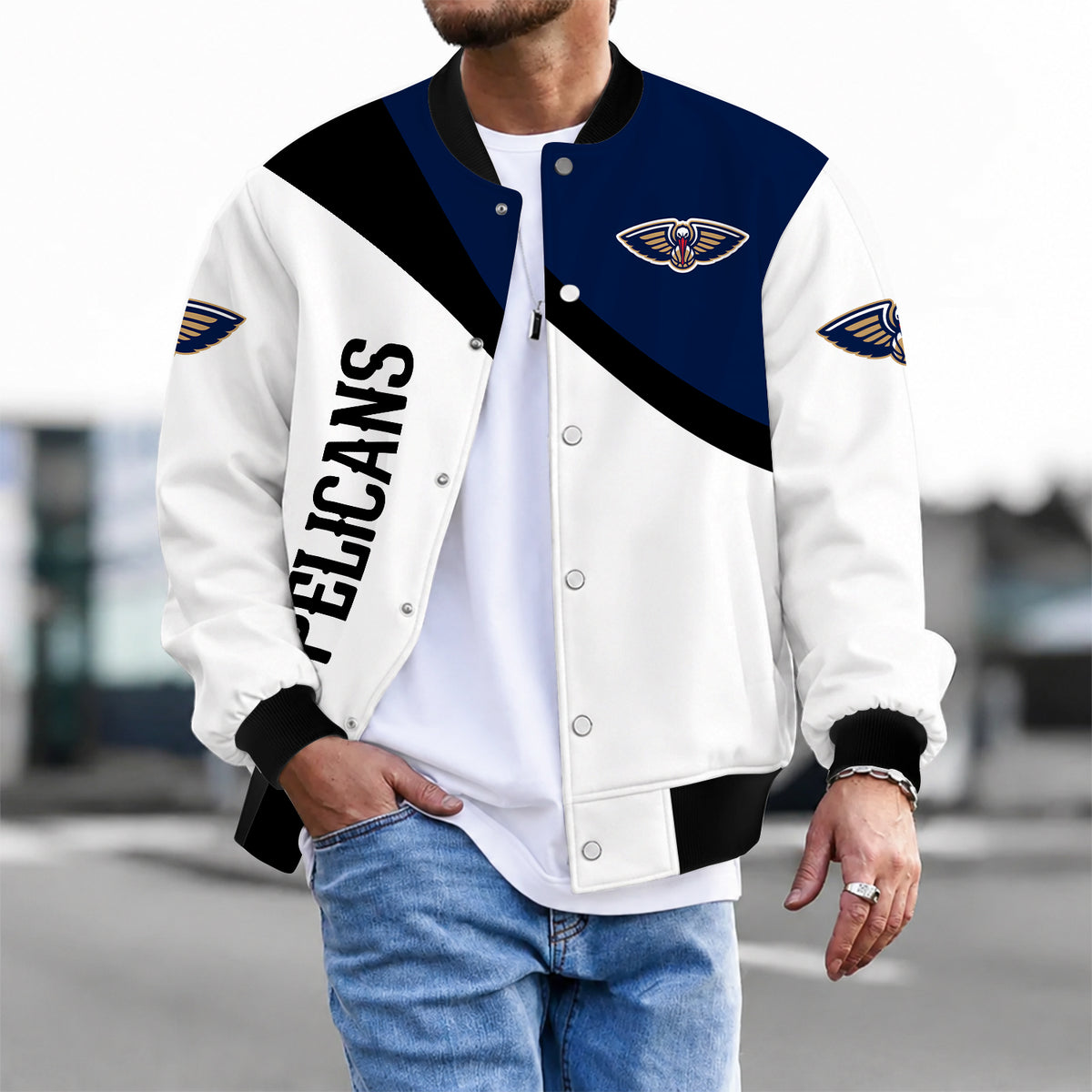 [HOT DEAL] NEW CUSTOMIZED NBA30 NOP NEW ORLEANS PELICANS BASEBALL JACKET, SATIN VARSITY JACKET