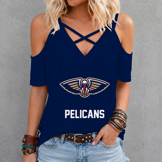 [HOT DEAL] NEW CUSTOMIZED NBA30 NOP NEW ORLEANS PELICANS CRISS CROSS V-NECK TOP