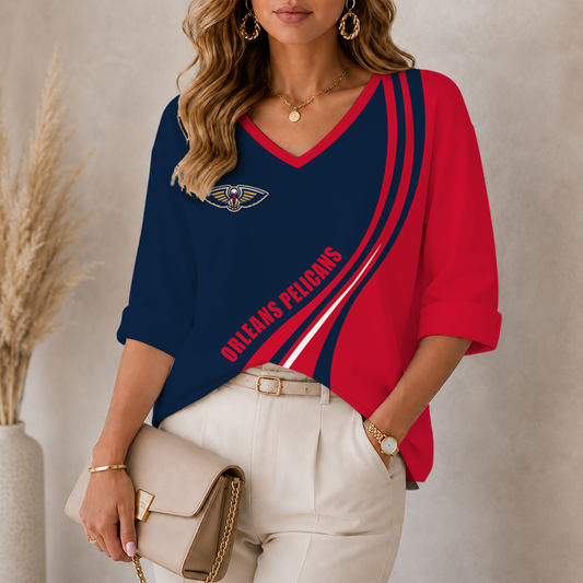 [HOT DEAL] NEW CUSTOMIZED NBA30 NOP NEW ORLEANS PELICANS WOMEN'S HEART V-NECK LONG SLEEVE SHIRT
