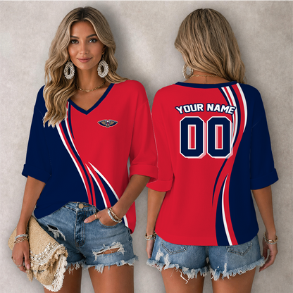 [HOT DEAL] NEW CUSTOMIZED NBA30 NOP NEW ORLEANS PELICANS WOMEN'S HEART V-NECK LONG SLEEVE SHIRT